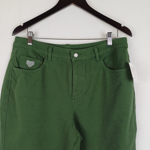 NWOT Quacker Factory Jeans Bootcut Dream Jeannes Dark Olive Size 14 A210151 - Picture 2 of 9